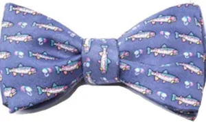 100% Silk Blue Trout & Fly Fishing Self Tie Bow Tie Bowtie Neckwear