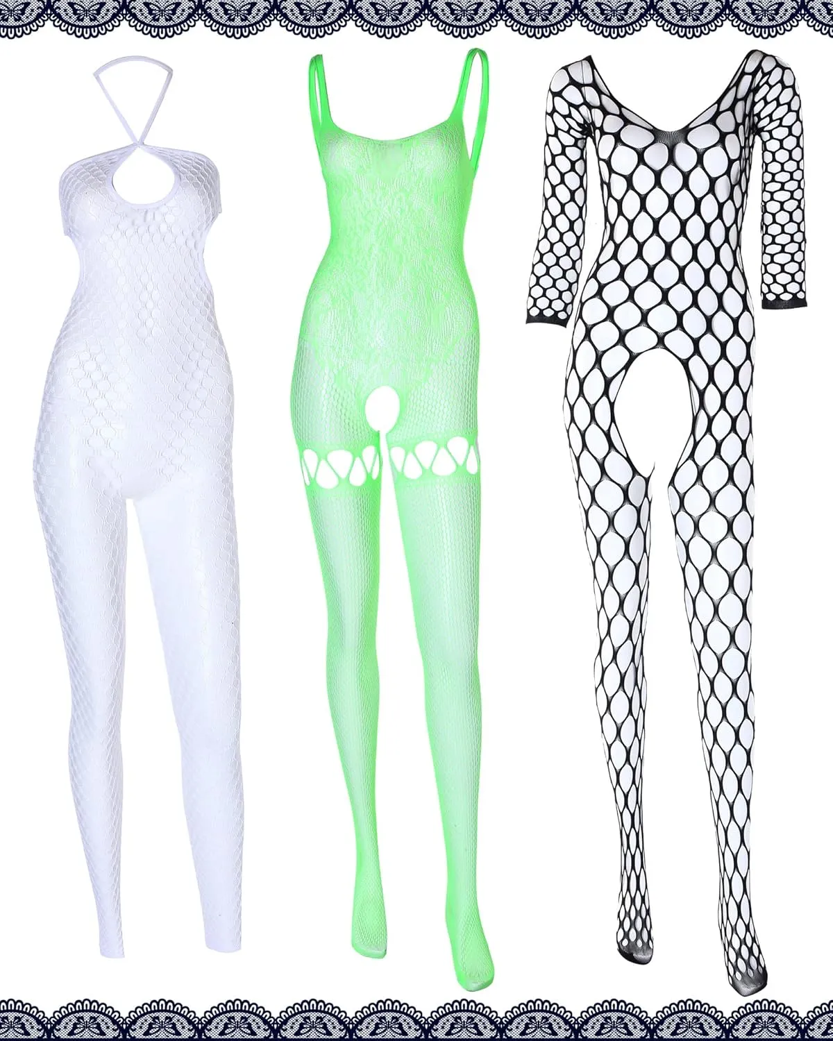 12 Pieces Women's Fishnet Lingerie Mesh Bodysuit Lace Smock Lingerie for Women