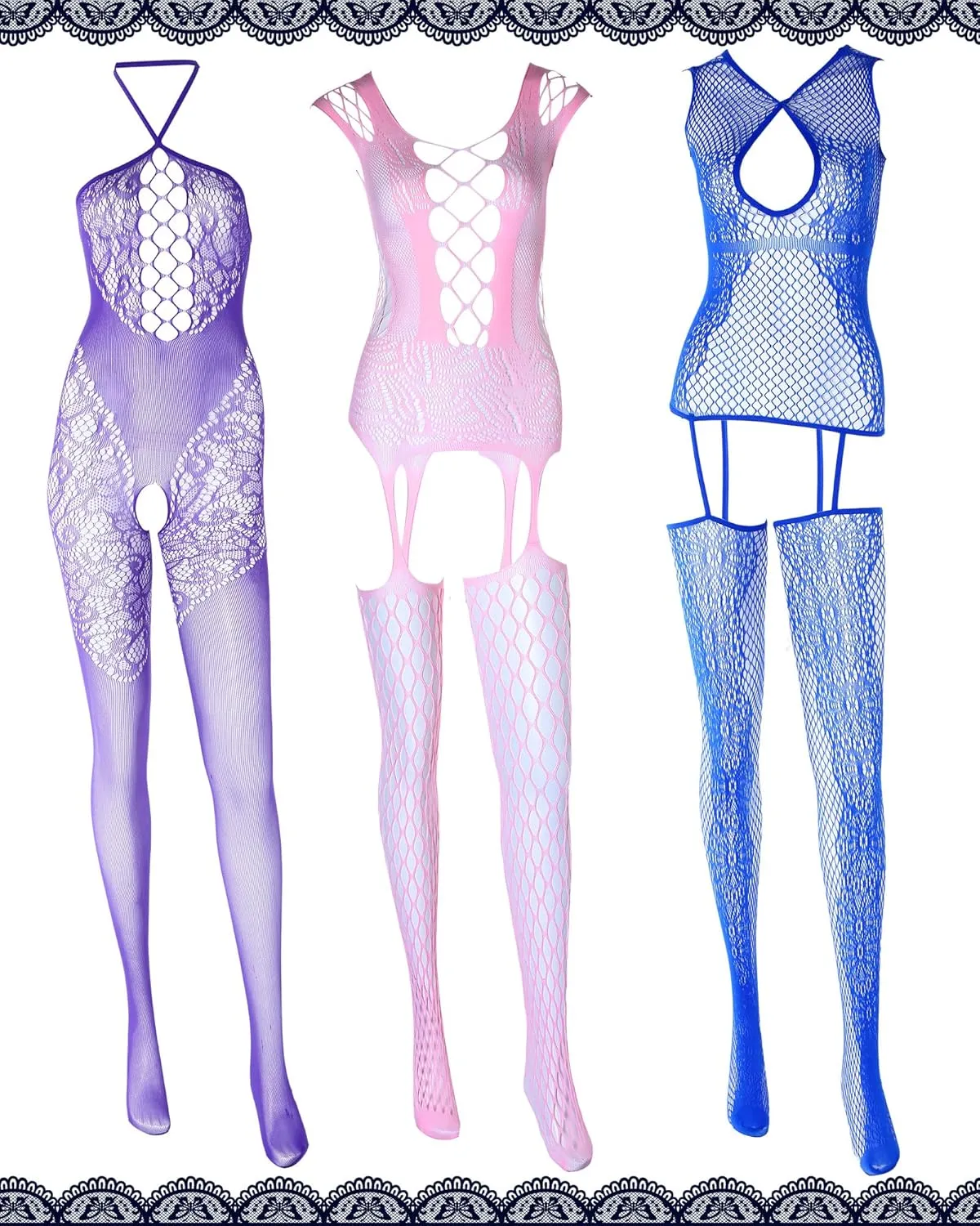 12 Pieces Women's Fishnet Lingerie Mesh Bodysuit Lace Smock Lingerie for Women