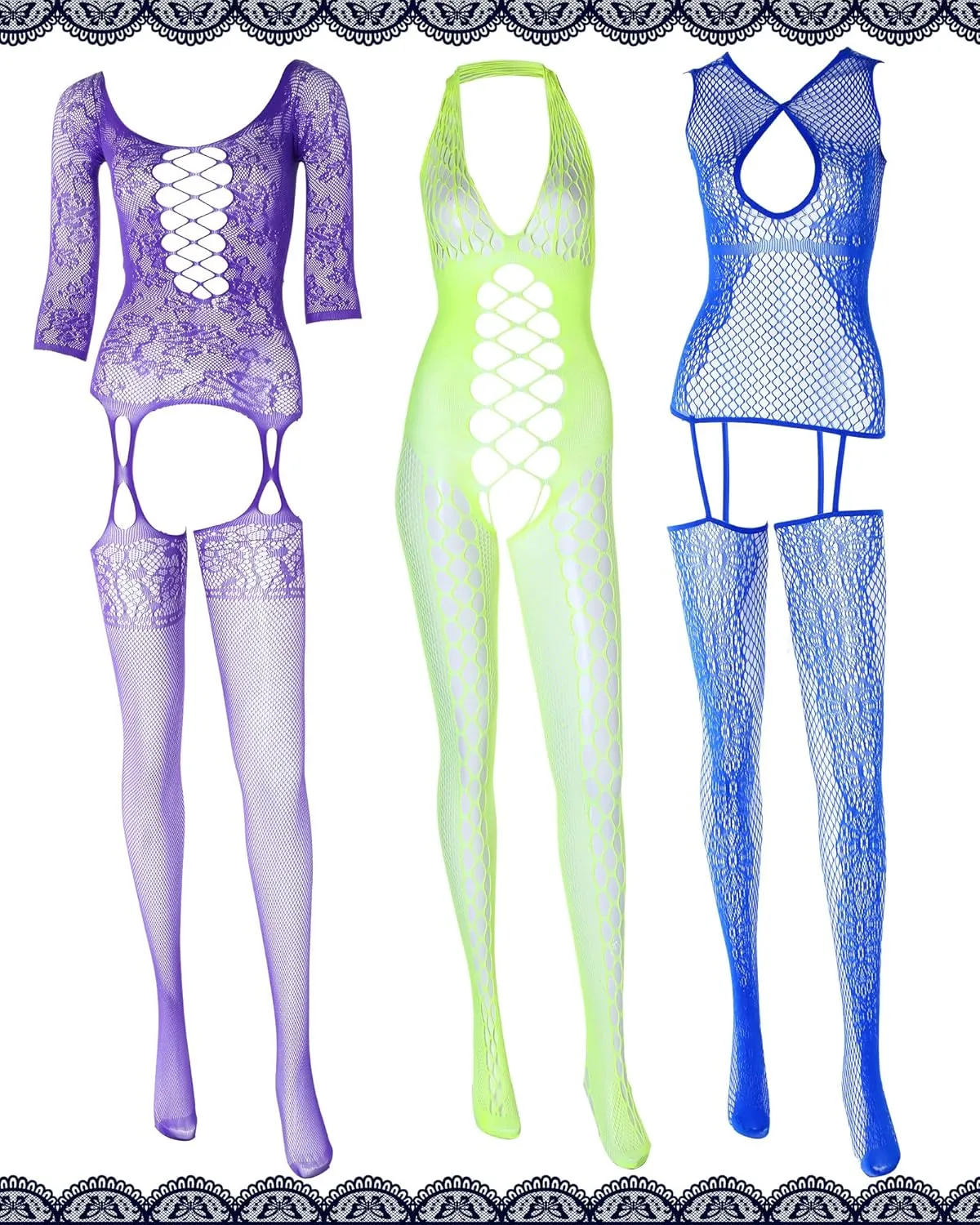 12 Pieces Women's Fishnet Lingerie Mesh Bodysuit Lace Smock Lingerie for Women