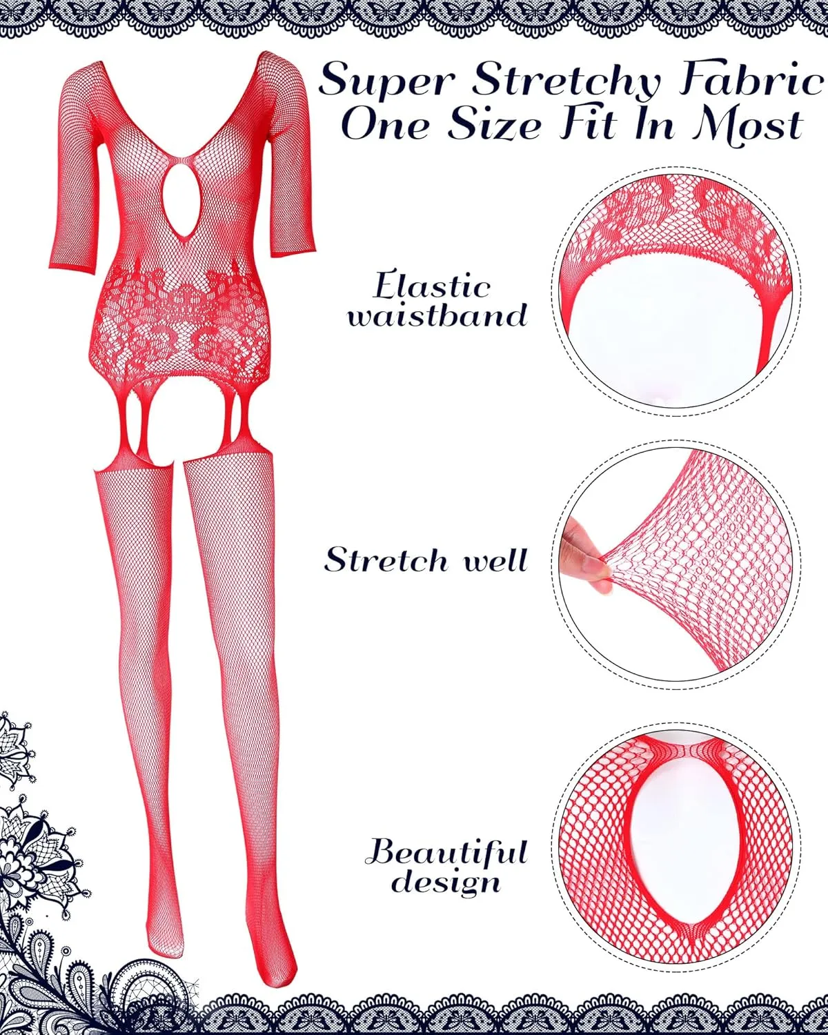12 Pieces Women's Fishnet Lingerie Mesh Bodysuit Lace Smock Lingerie for Women