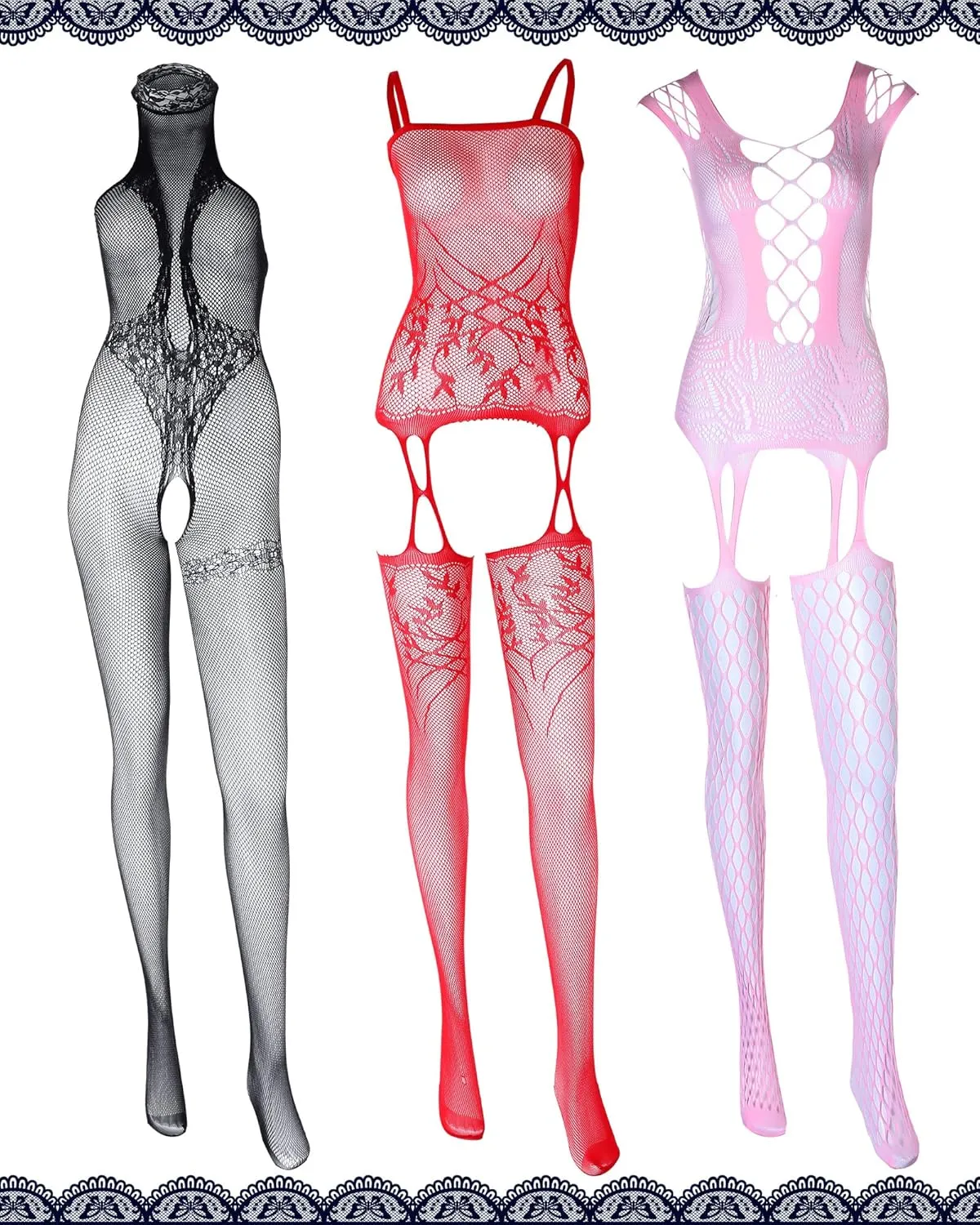 12 Pieces Women's Fishnet Lingerie Mesh Bodysuit Lace Smock Lingerie for Women