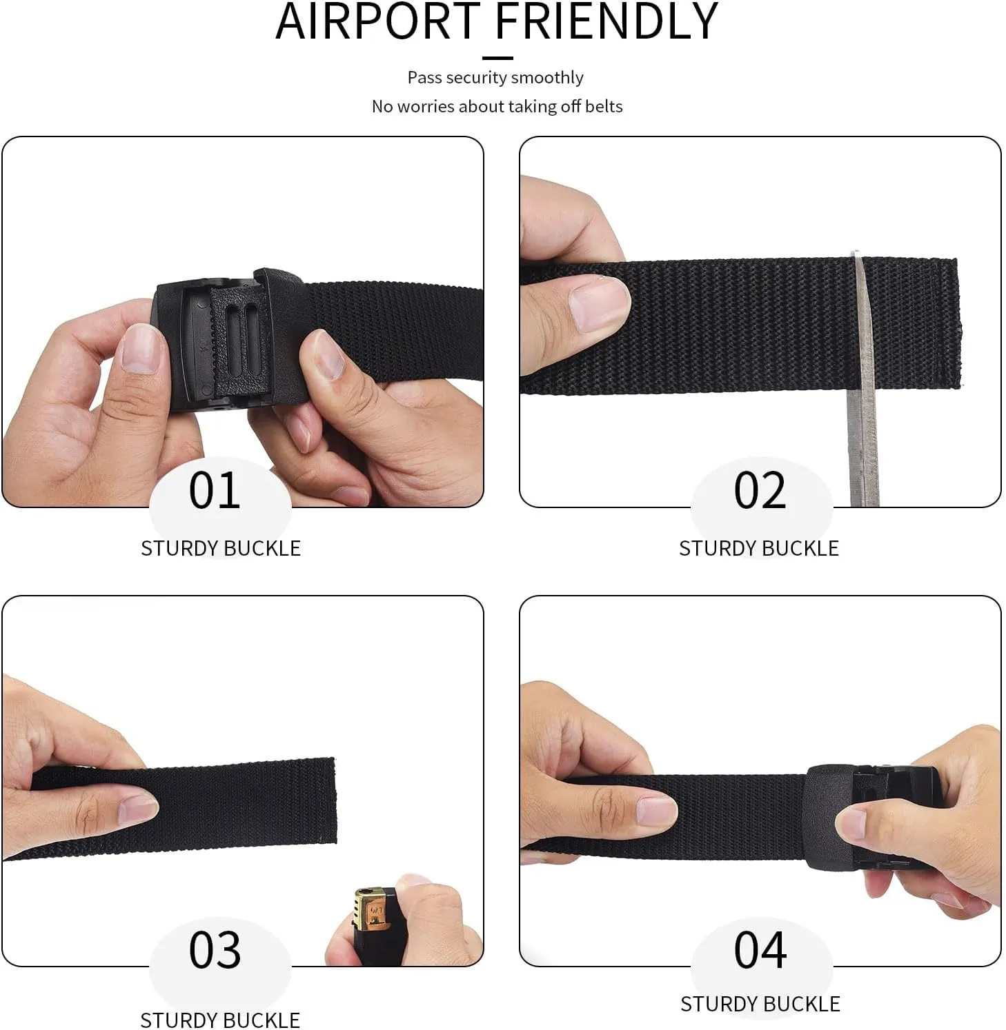 2-Pack Tactical Nylon Military Web Belt - TSA Approved Non-Metal Nickel Free Hypoallergenic Plastic Belt Buckles