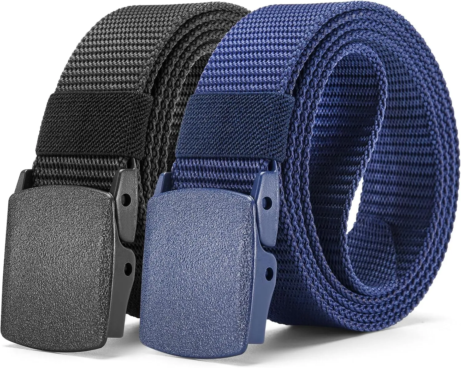 2-Pack Tactical Nylon Military Web Belt - TSA Approved Non-Metal Nickel Free Hypoallergenic Plastic Belt Buckles