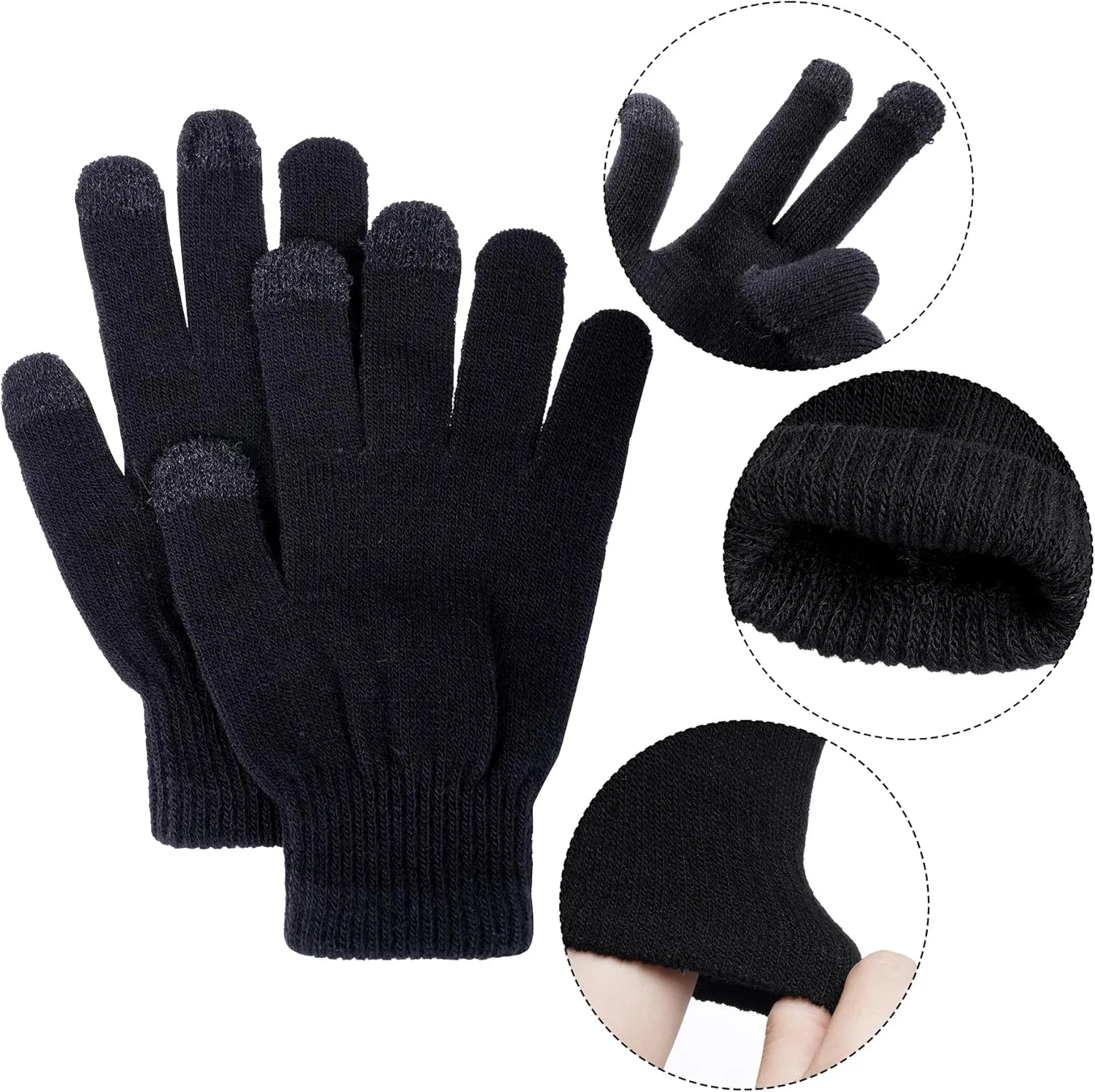 36 Pairs Winter Gloves Touchscreen Magic Gloves Stretchy Knit Cotton Gloves Bulk For Men Women Homeless Cold Weather