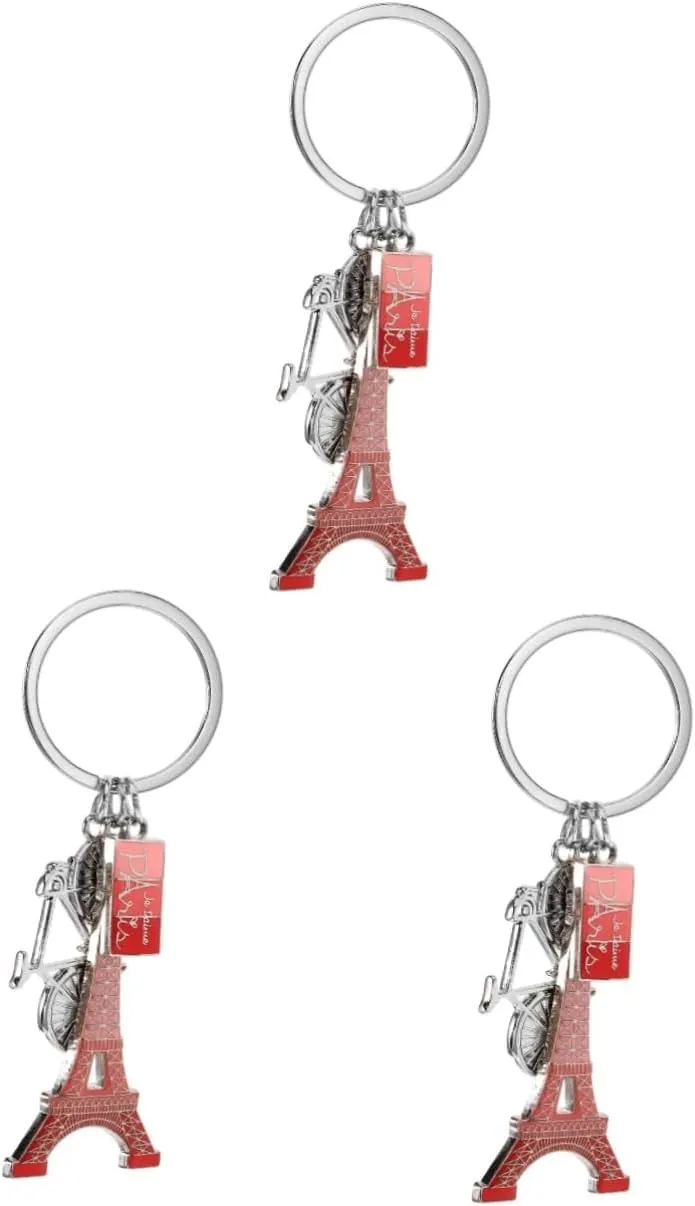 3pcs Eiffel Tower Keychain Charm Key Ring Decorative Pendant for Bags Keychain Accessories Fashion Keyring, Golden, 10.00X3.50X0.20CM