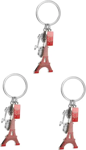 3pcs Eiffel Tower Keychain Charm Key Ring Decorative Pendant for Bags Keychain Accessories Fashion Keyring, Golden, 10.00X3.50X0.20CM
