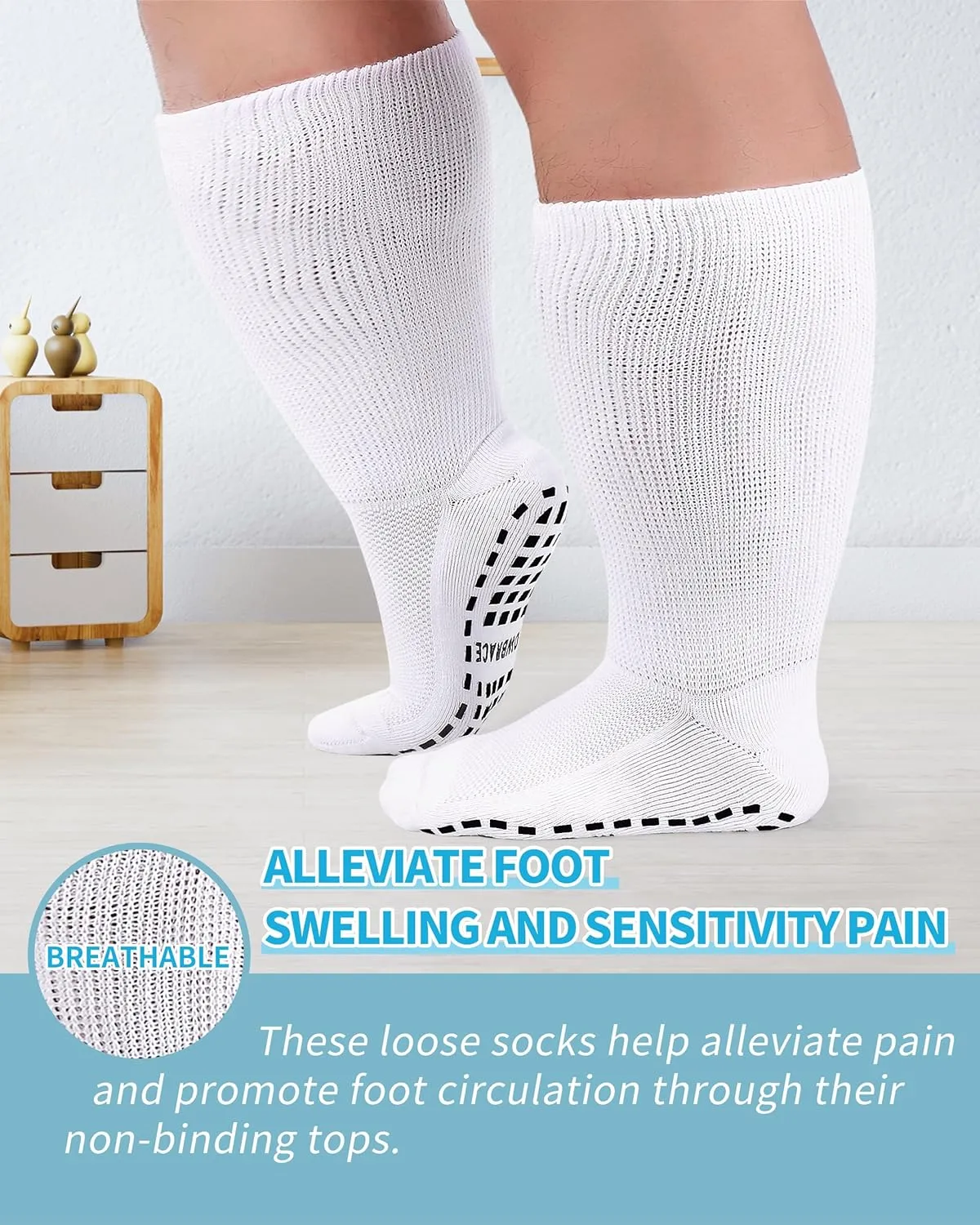 4 Pairs Super Width Socks for Swollen Feet,Diabetic Socks for Men Women Plus Size,Hospital Non Slip Socks,Lymphedema,Edema Cast Socks,Bariatric Socks