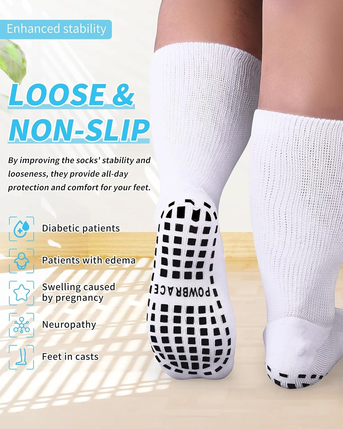 4 Pairs Super Width Socks for Swollen Feet,Diabetic Socks for Men Women Plus Size,Hospital Non Slip Socks,Lymphedema,Edema Cast Socks,Bariatric Socks