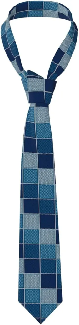 Abstract-Checkered-Knitted-Sweater-With-Shades-Of-Blue-Colors-Woo Men'S Casual Business Silk Tie