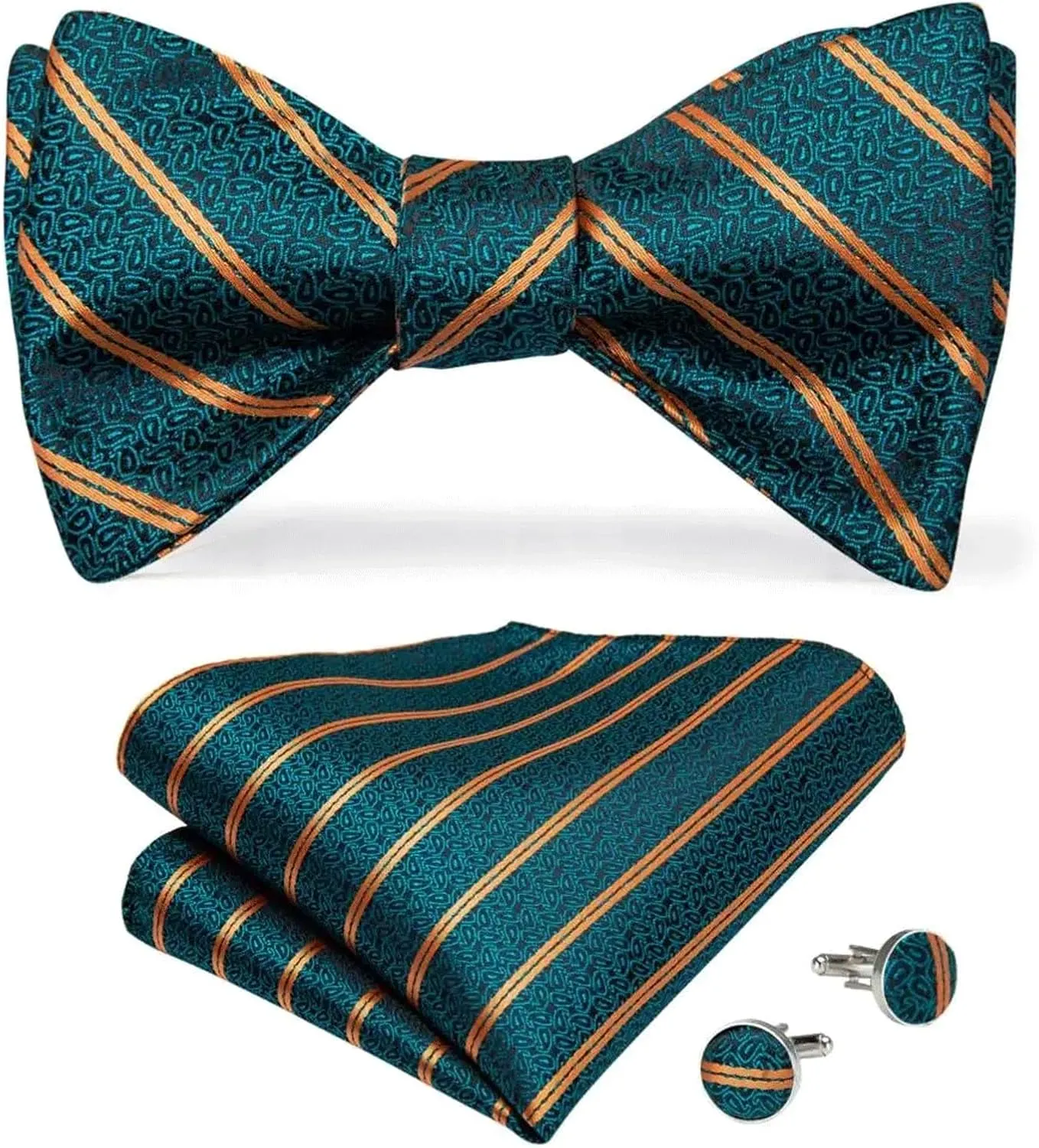 Adjustable Bowties Self Bow Tie Men's Silk Men Classic Wedding Party Bow Ties Hanky Cufflinks Set
