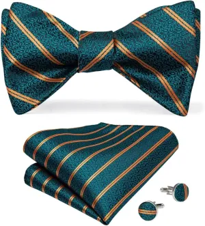 Adjustable Bowties Self Bow Tie Men's Silk Men Classic Wedding Party Bow Ties Hanky Cufflinks Set