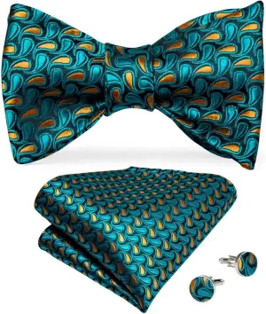 Adjustable Bowties Self Bow Tie Men's Silk Men Wedding Party Bow Ties Hanky Cufflinks Set