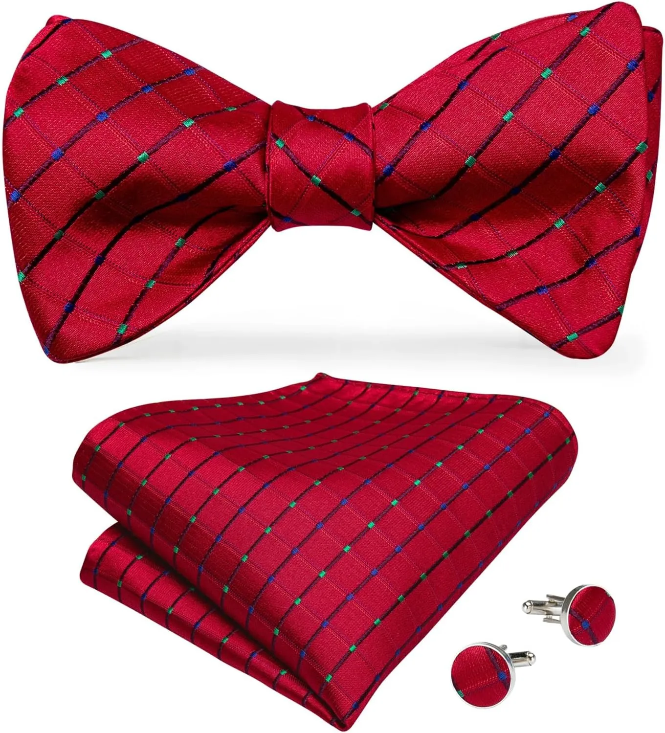 Adjustable Bowties Self Bow Tie Men's Silk Men Wedding Party Bow Ties Hanky Cufflinks Set