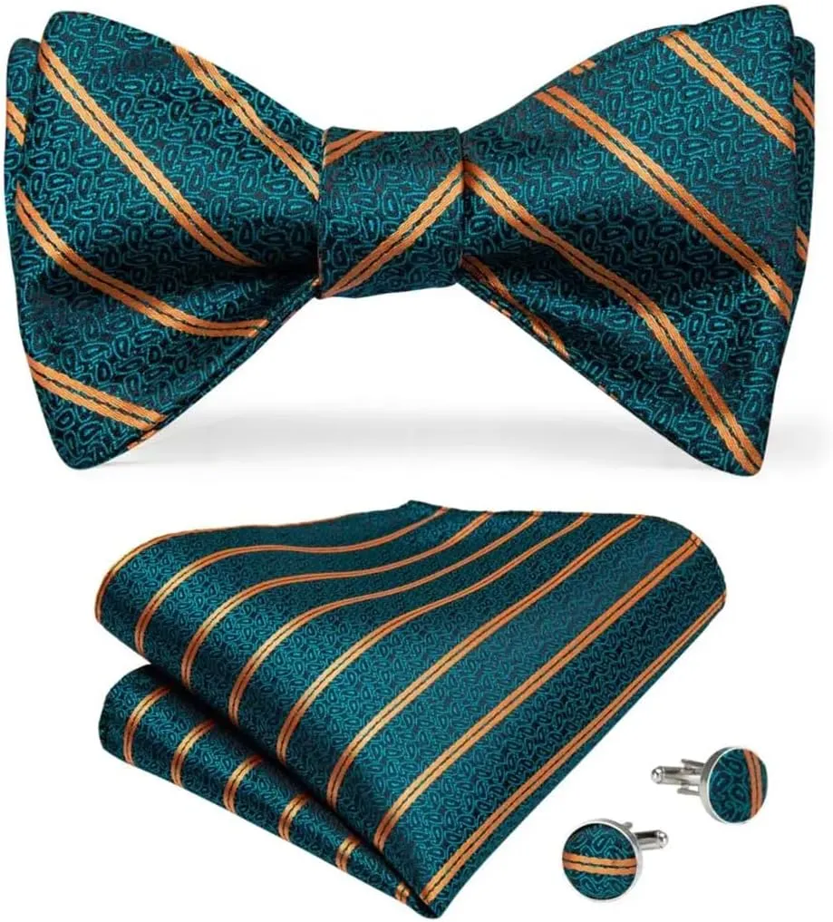 Adjustable Bowties Self Bow Tie Men's Silk Men Wedding Party Bow Ties Hanky Cufflinks Set