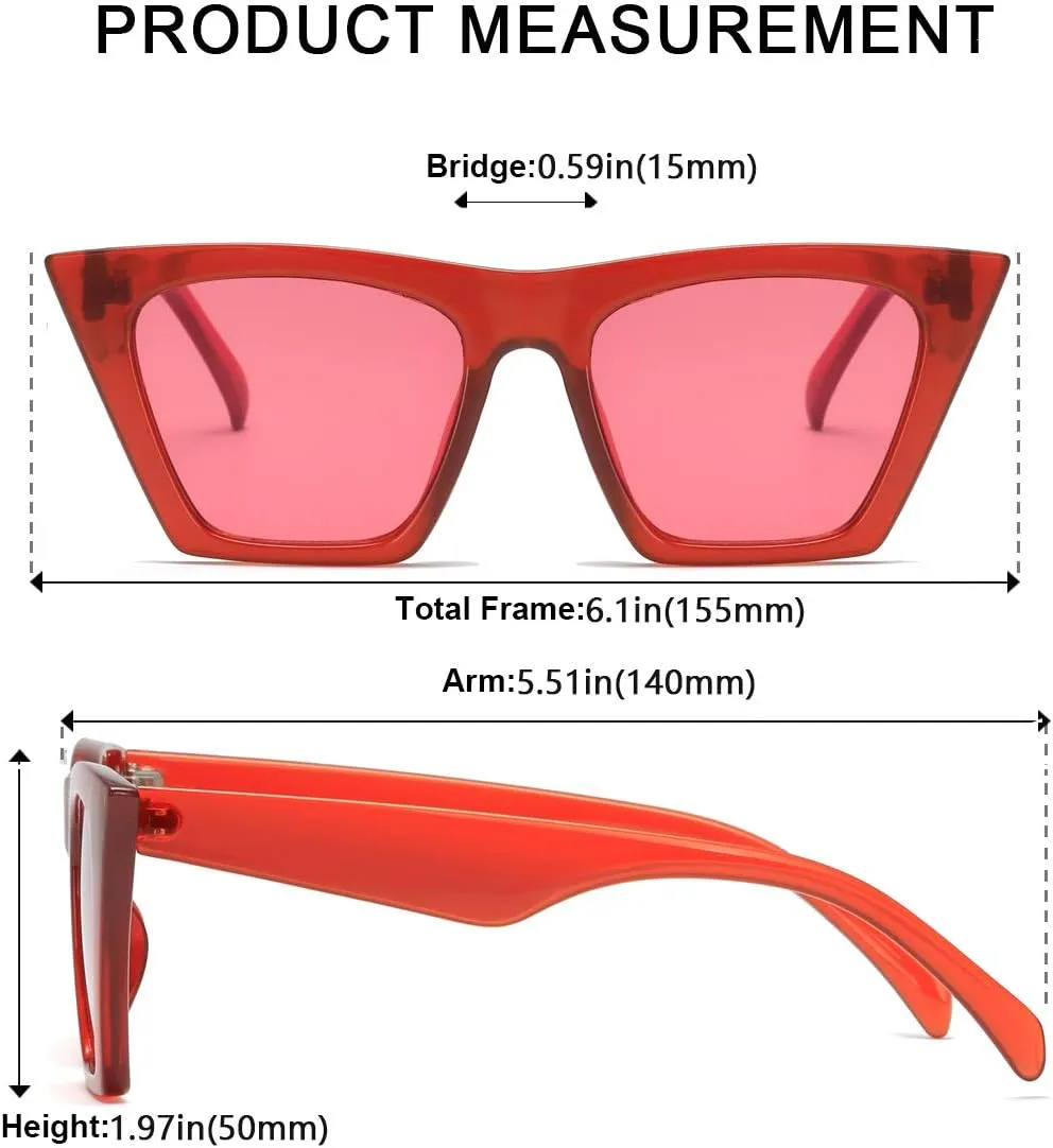 AISSWZBEER Retro Square Cat Eye Sunglasses for Women Fashion Trendy Style UV400 Protection