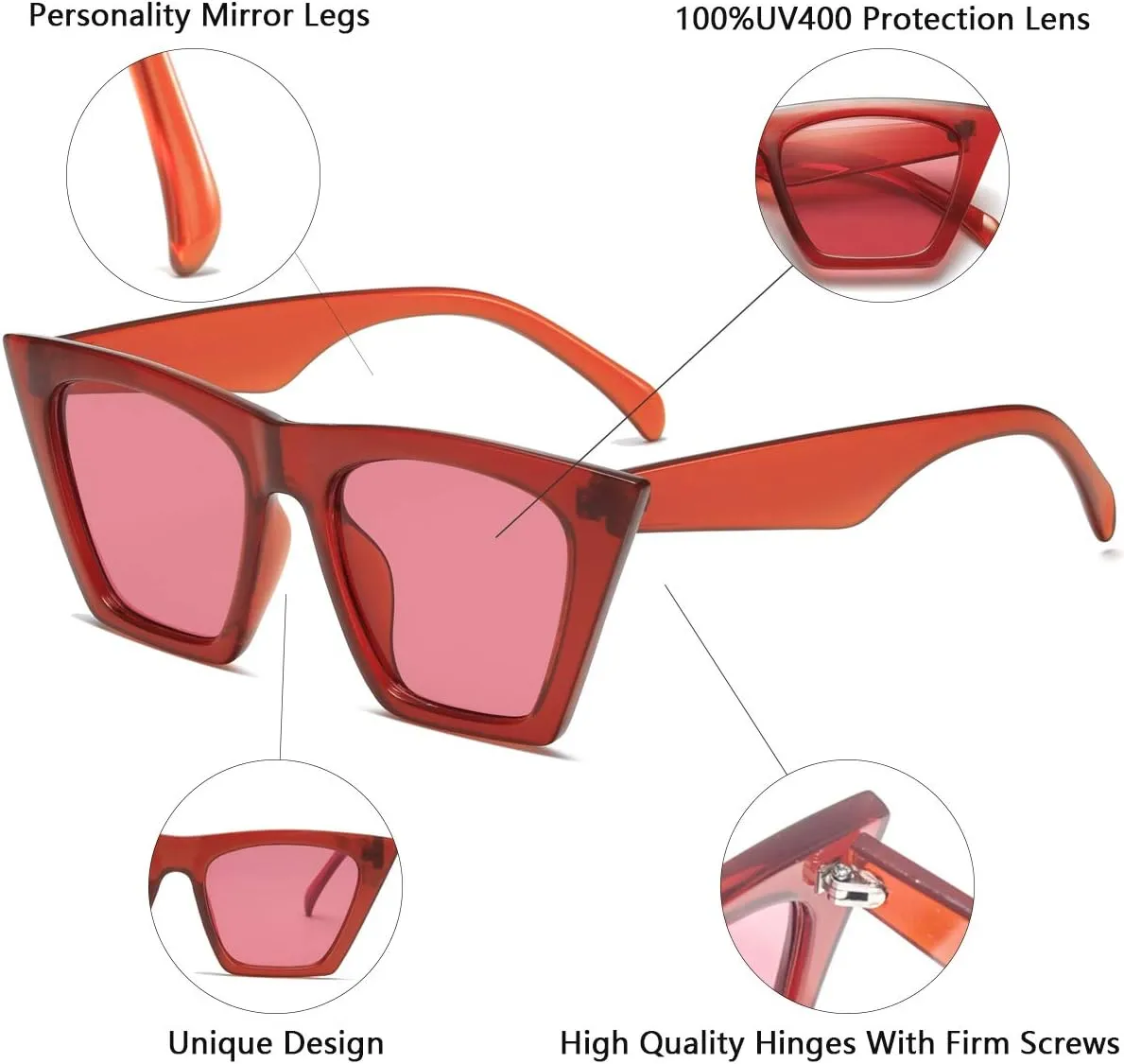 AISSWZBEER Retro Square Cat Eye Sunglasses for Women Fashion Trendy Style UV400 Protection