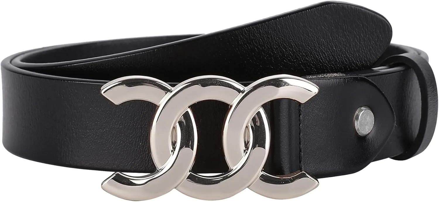 ALAIX Women's Belt Gold/Silver Buckle Belt Black leather belt Fashion Dress Pants Jeans belts for women