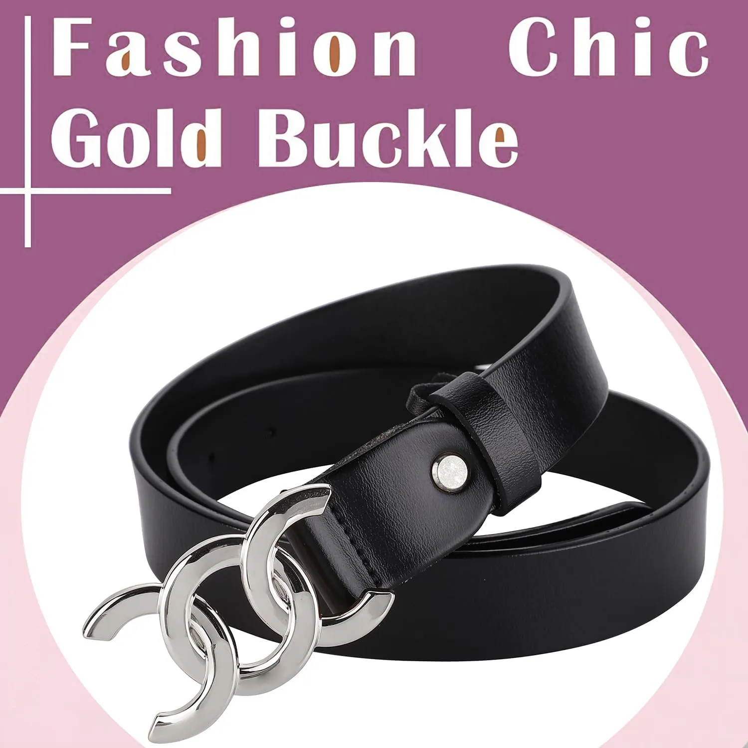 ALAIX Women's Belt Gold/Silver Buckle Belt Black leather belt Fashion Dress Pants Jeans belts for women