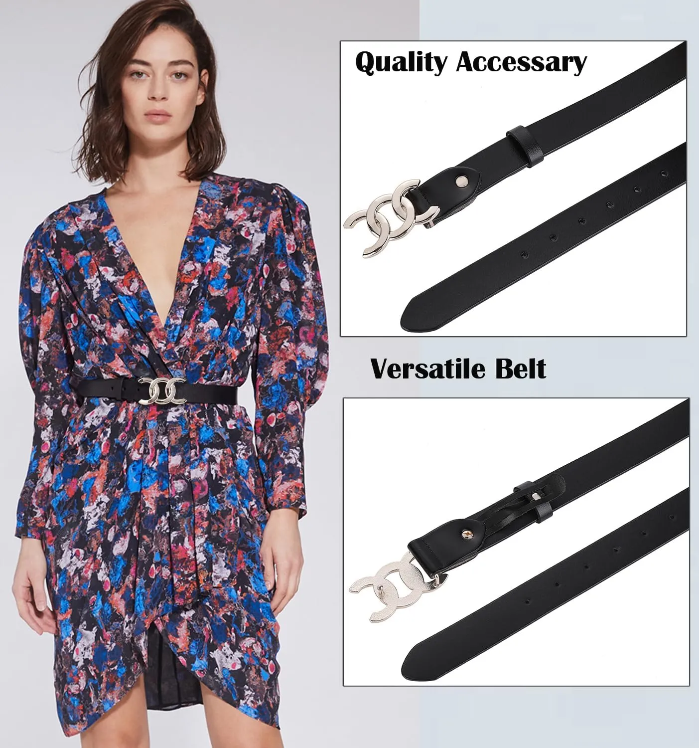 ALAIX Women's Belt Gold/Silver Buckle Belt Black leather belt Fashion Dress Pants Jeans belts for women