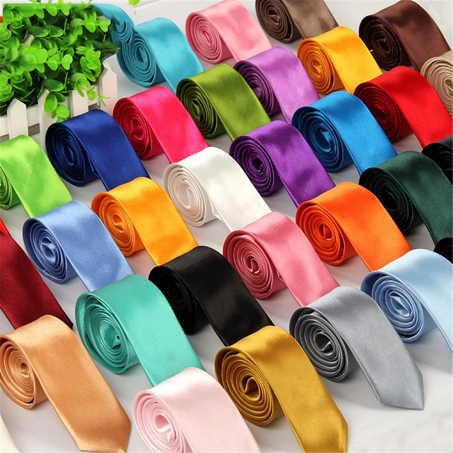 Andongnywell Men's and Women's Slim fit Solid Color Ties Formal Satin Necktie Wedding Multicoloured Ties