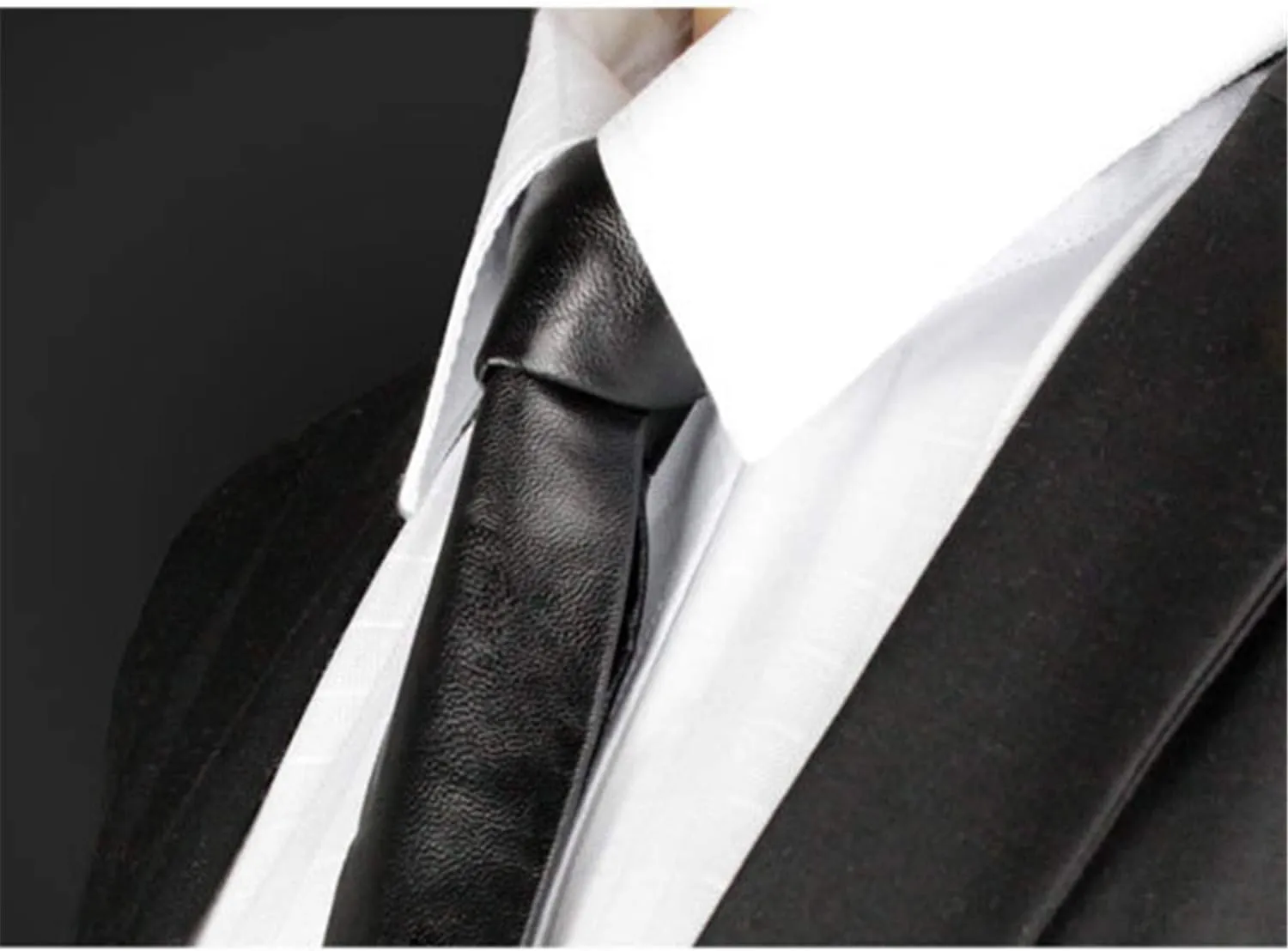 Andongnywell PU Leather Tie Men's Classic Solid Color Tie Slim Tie Skinny Ties Neckties for Party Wedding Dance