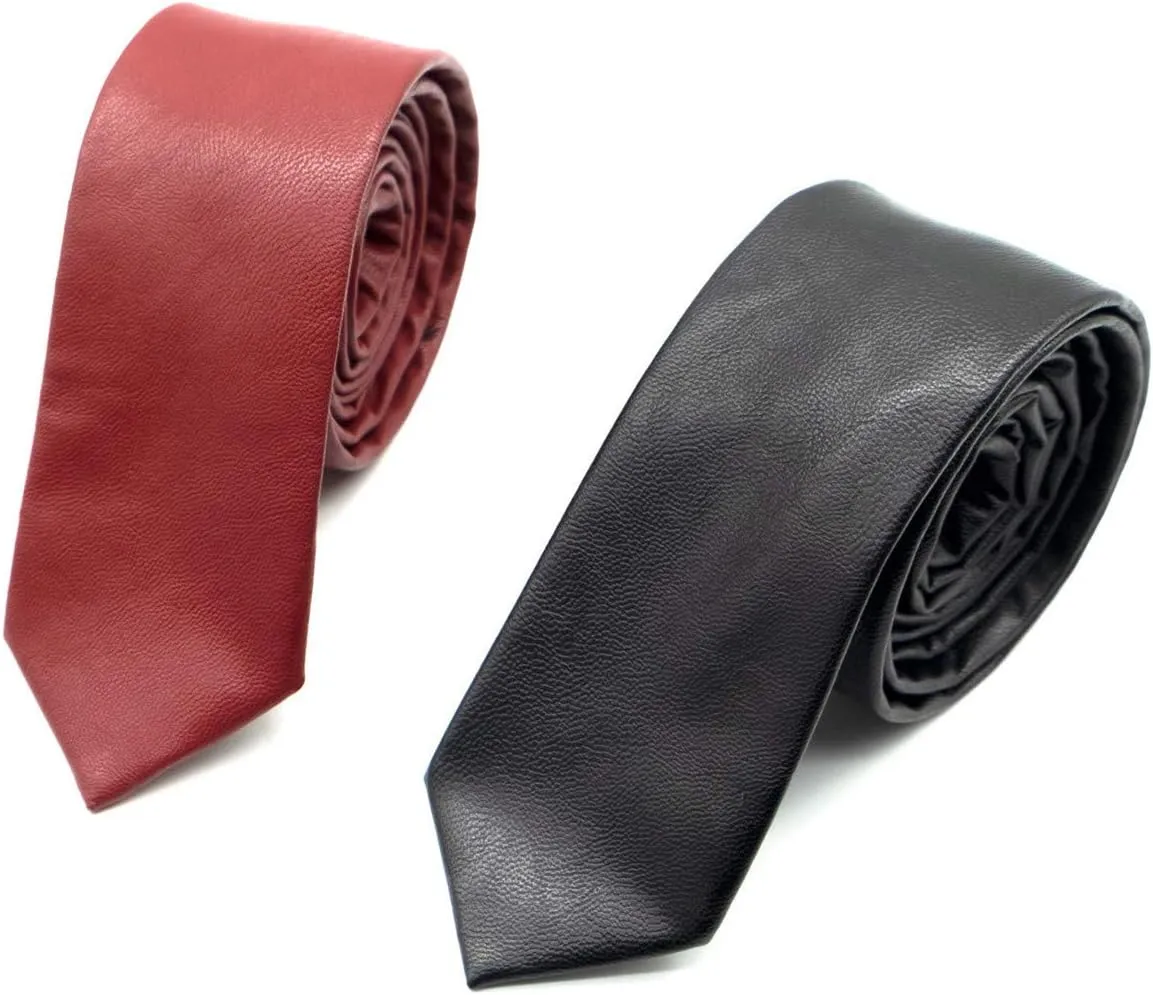 Andongnywell PU Leather Tie Men's Classic Solid Color Tie Slim Tie Skinny Ties Neckties for Party Wedding Dance