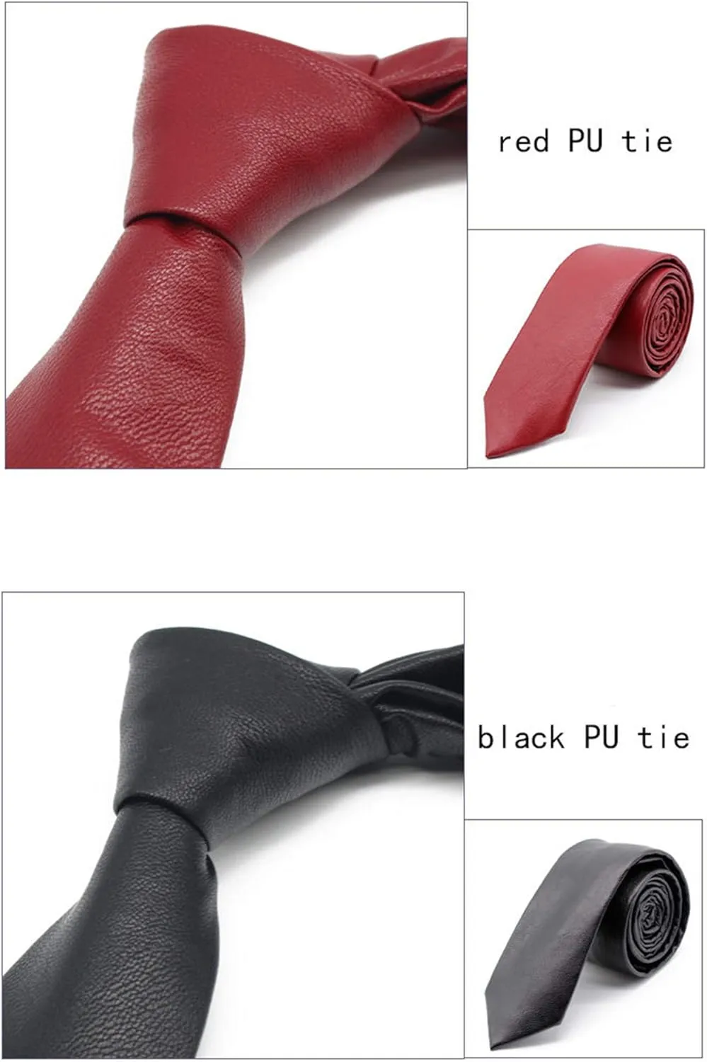 Andongnywell PU Leather Tie Men's Classic Solid Color Tie Slim Tie Skinny Ties Neckties for Party Wedding Dance