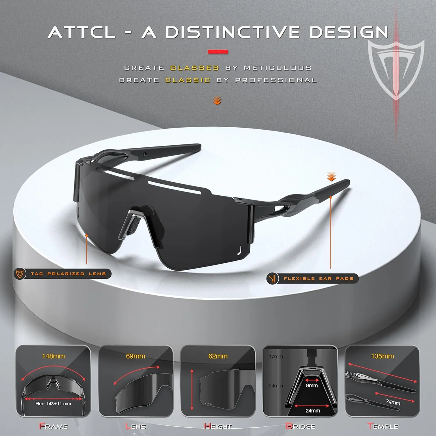 ATTCL Luxury Cycling Sunglasses for Men Women Sports Glasses,UV 400 Protection for Cycling, Skiing, Driving
