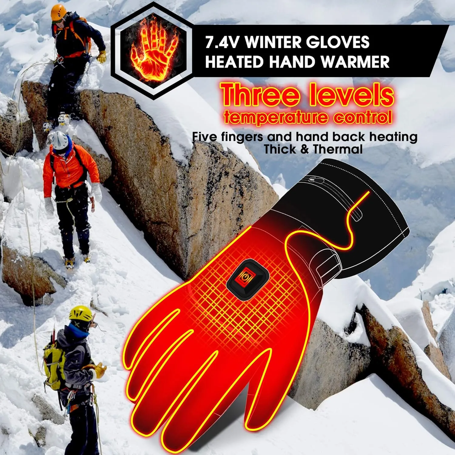 Autocastle 7.4V Rechargeable Electric Heated Gloves - Winter Warm Touchscreen Hand Warmers for Men Women - Waterproof Battery-Powered Hot Gloves for Outdoor Camping, Cycling, Skiing, Hiking