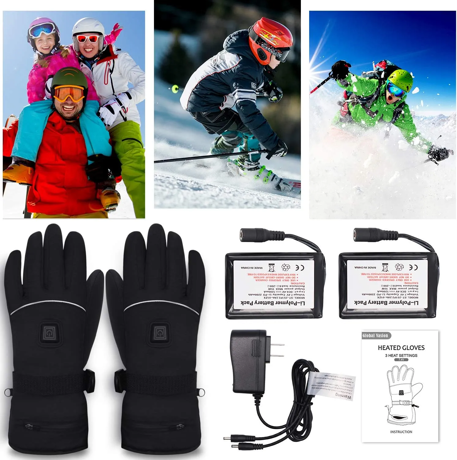 Autocastle 7.4V Rechargeable Electric Heated Gloves - Winter Warm Touchscreen Hand Warmers for Men Women - Waterproof Battery-Powered Hot Gloves for Outdoor Camping, Cycling, Skiing, Hiking