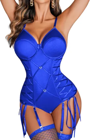 Avidlove Lingerie for Women Sexy Corset Garter Lingerie Set Tummy Control Teddy Bodysuit Boudoir Outfit