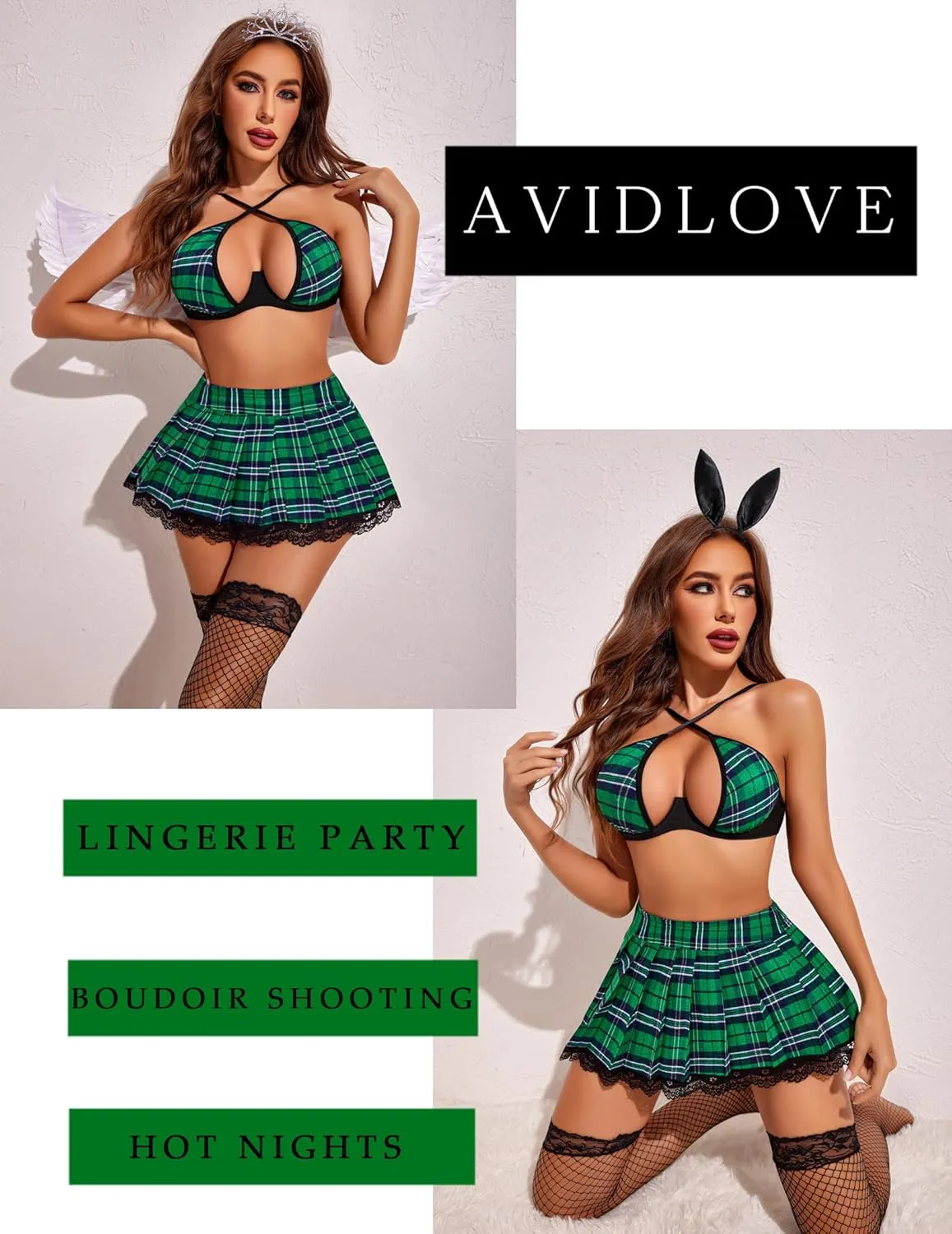 Avidlove Lingerie Set for Women with Underwire Two Piece Lingerie Sets Sexy Outfit Lingerie Set with Lace Mini Pleated Skirt