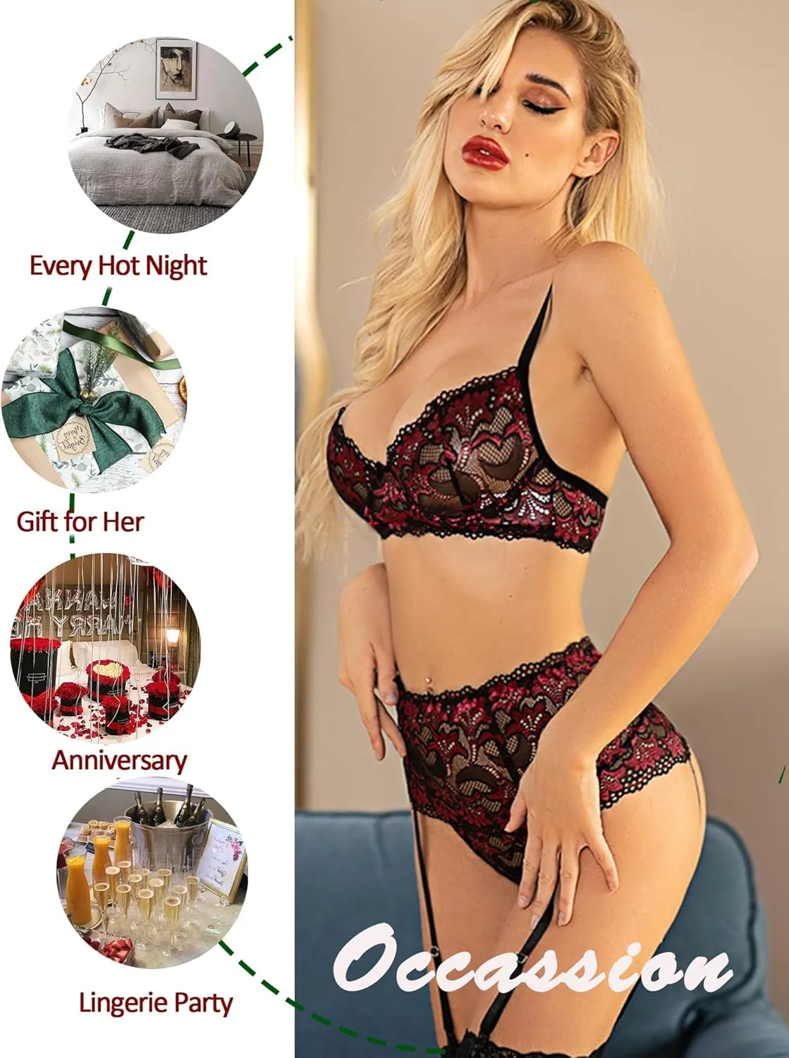 Avidlove Women Lingerie Set High Waisted Underwire Lingerie With Garter Belt Lace Babydoll