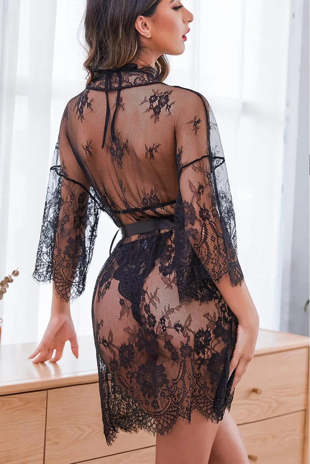 Avidlove Women Sexy Lingerie Set 2 Piece Lace Kimono Robe with Lace Teddy Lingerie Bodysuit