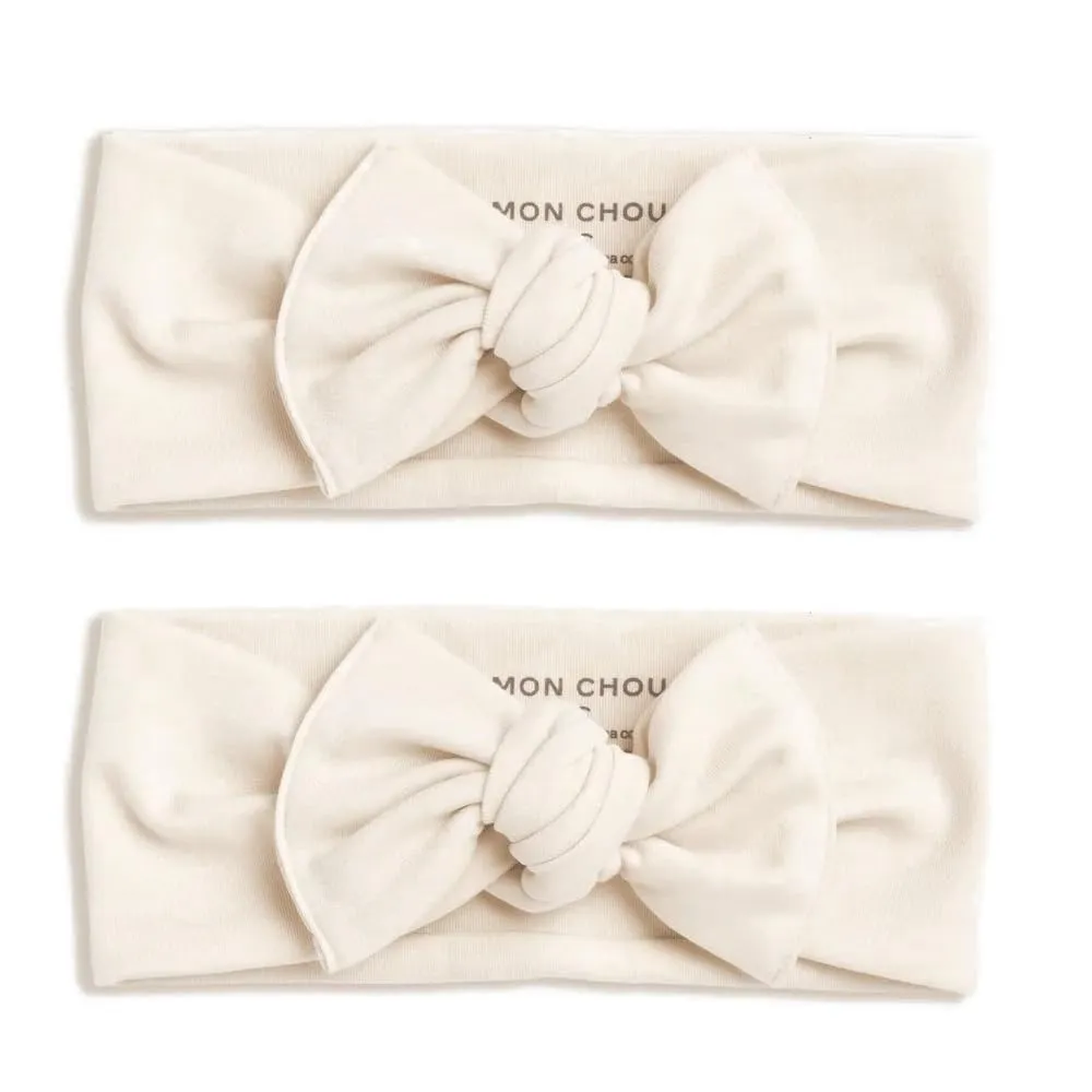 Baby Girl Bows, 100% Organic Cotton Clothes, Hair Accessories for Newborn Girls, Super-Soft Headband, Set of 2