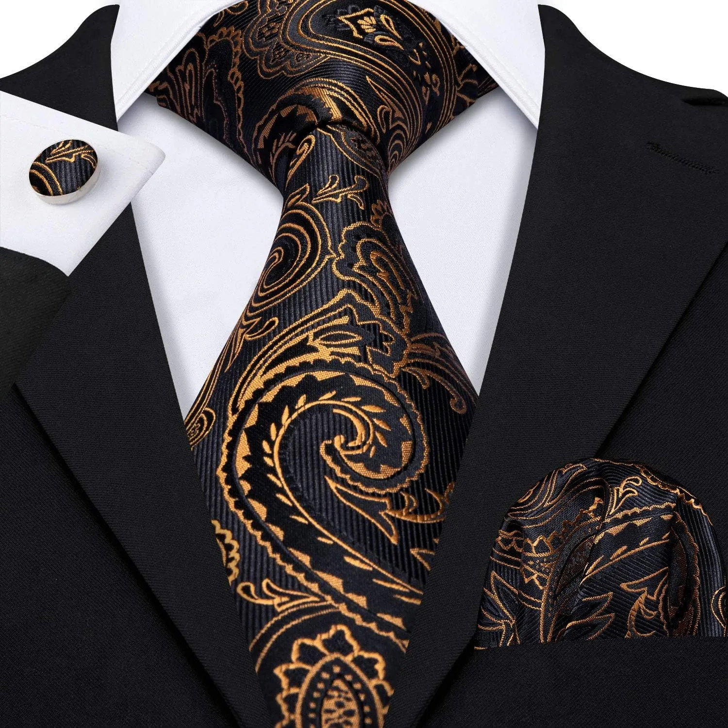 Barry.Wang Men Tie Classic Silk Gift Necktie With Tie Clip Jacquard Woven Neck Ties 6PCS Formal Wedding