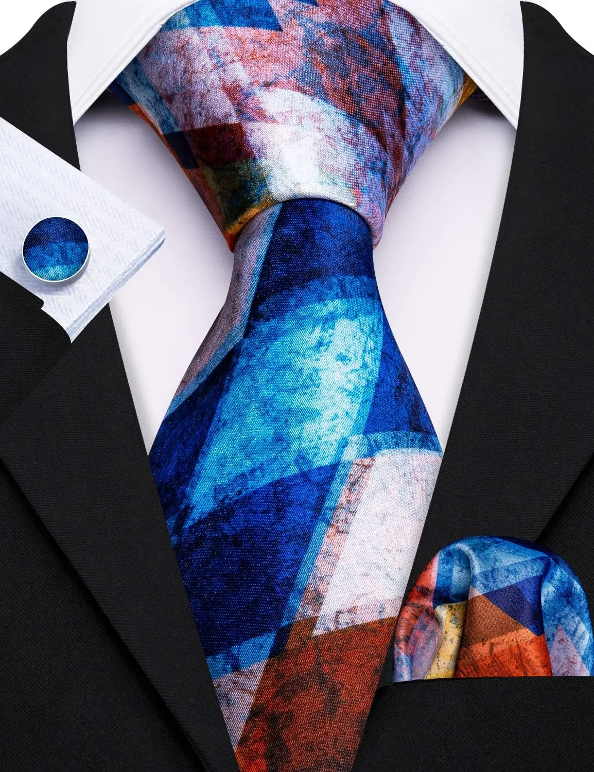 Barry.Wang Men Tie Classic Silk Gift Necktie With Tie Clip Jacquard Woven Neck Ties 6PCS Formal Wedding