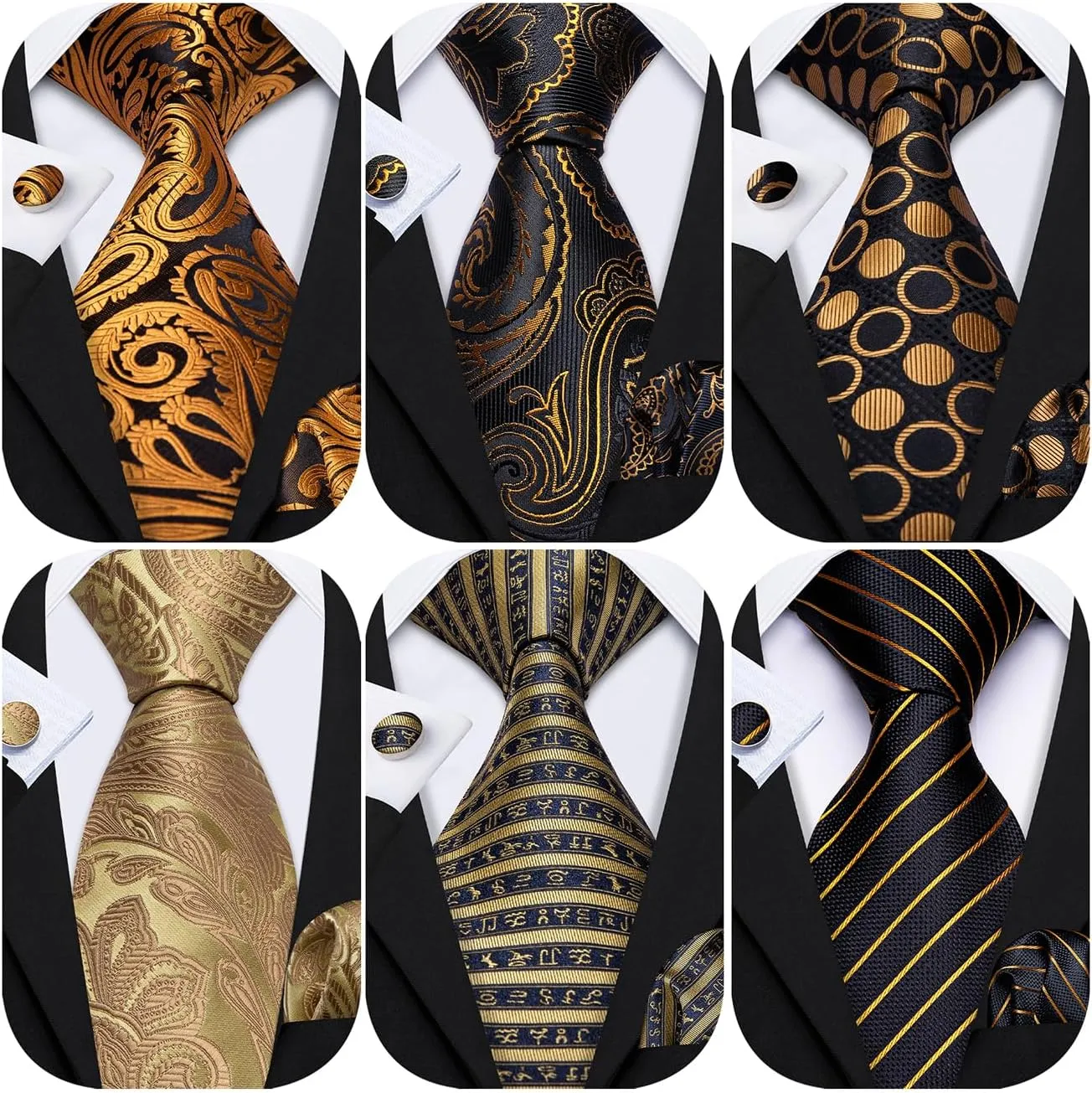 Barry.Wang Men Tie Classic Silk Gift Necktie With Tie Clip Jacquard Woven Neck Ties 6PCS Formal Wedding