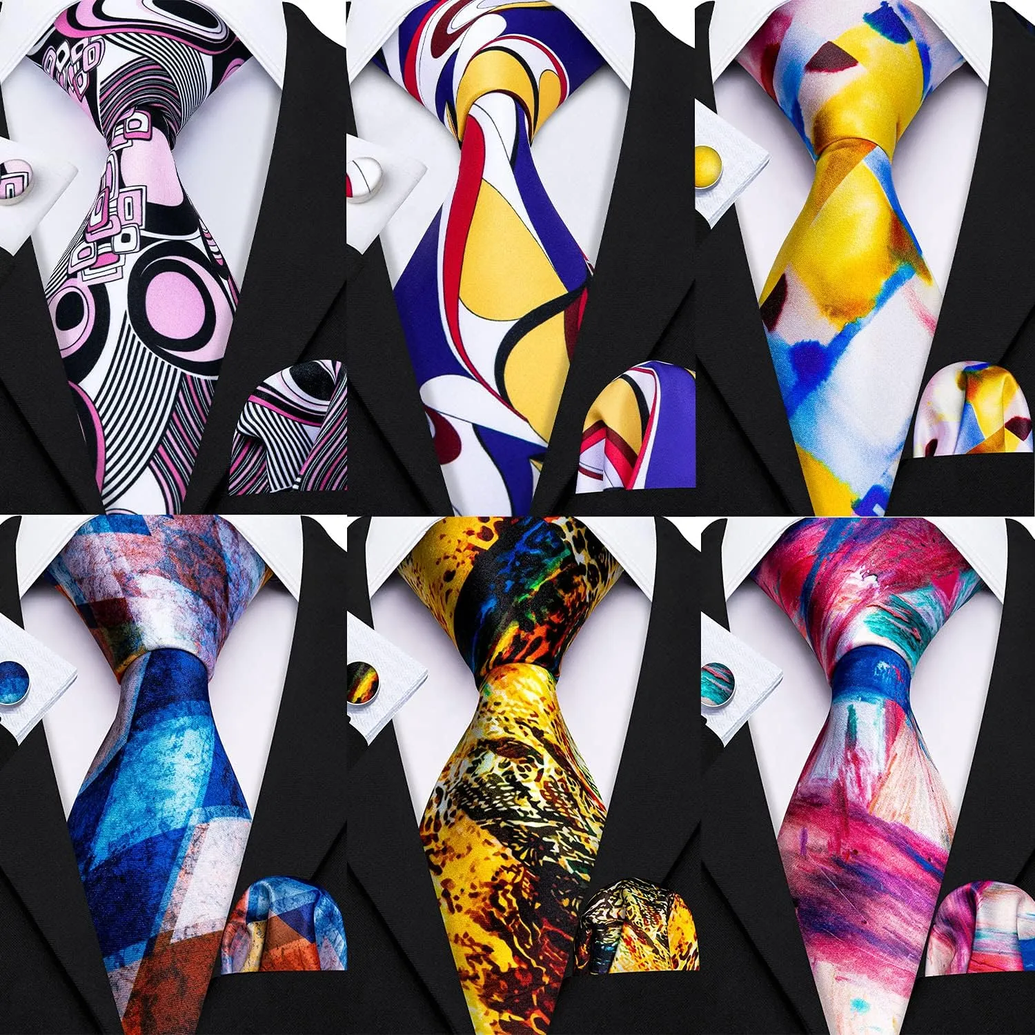 Barry.Wang Men Tie Classic Silk Gift Necktie With Tie Clip Jacquard Woven Neck Ties 6PCS Formal Wedding