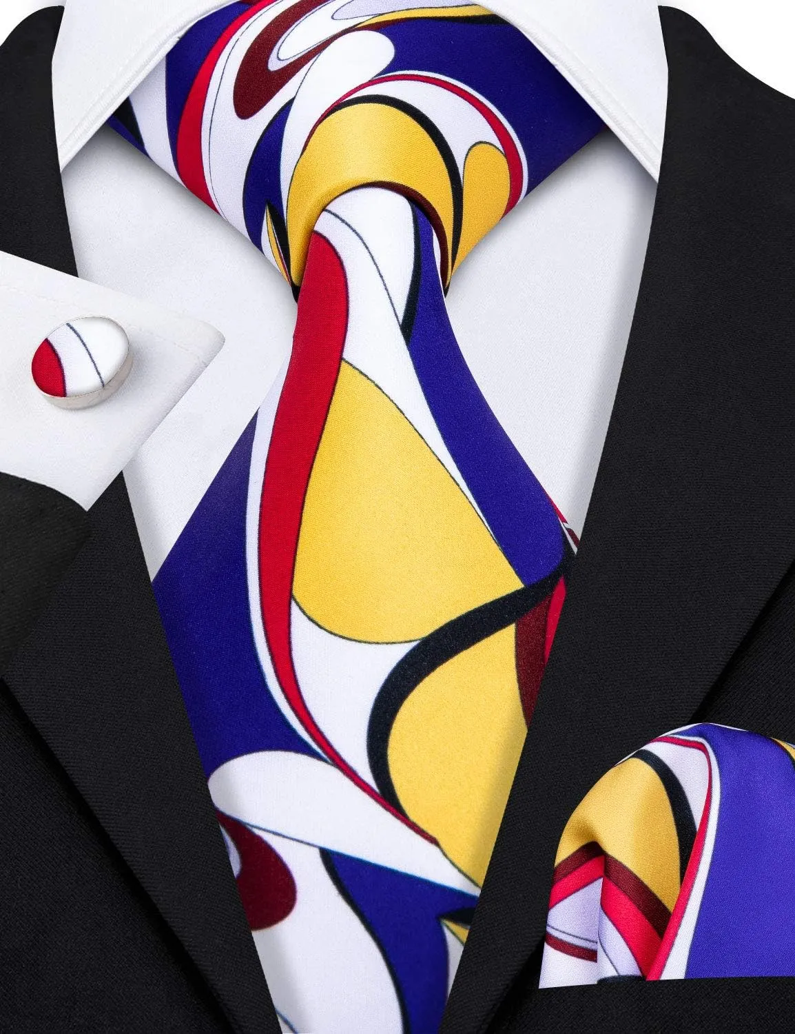 Barry.Wang Men Tie Classic Silk Gift Necktie With Tie Clip Jacquard Woven Neck Ties 6PCS Formal Wedding