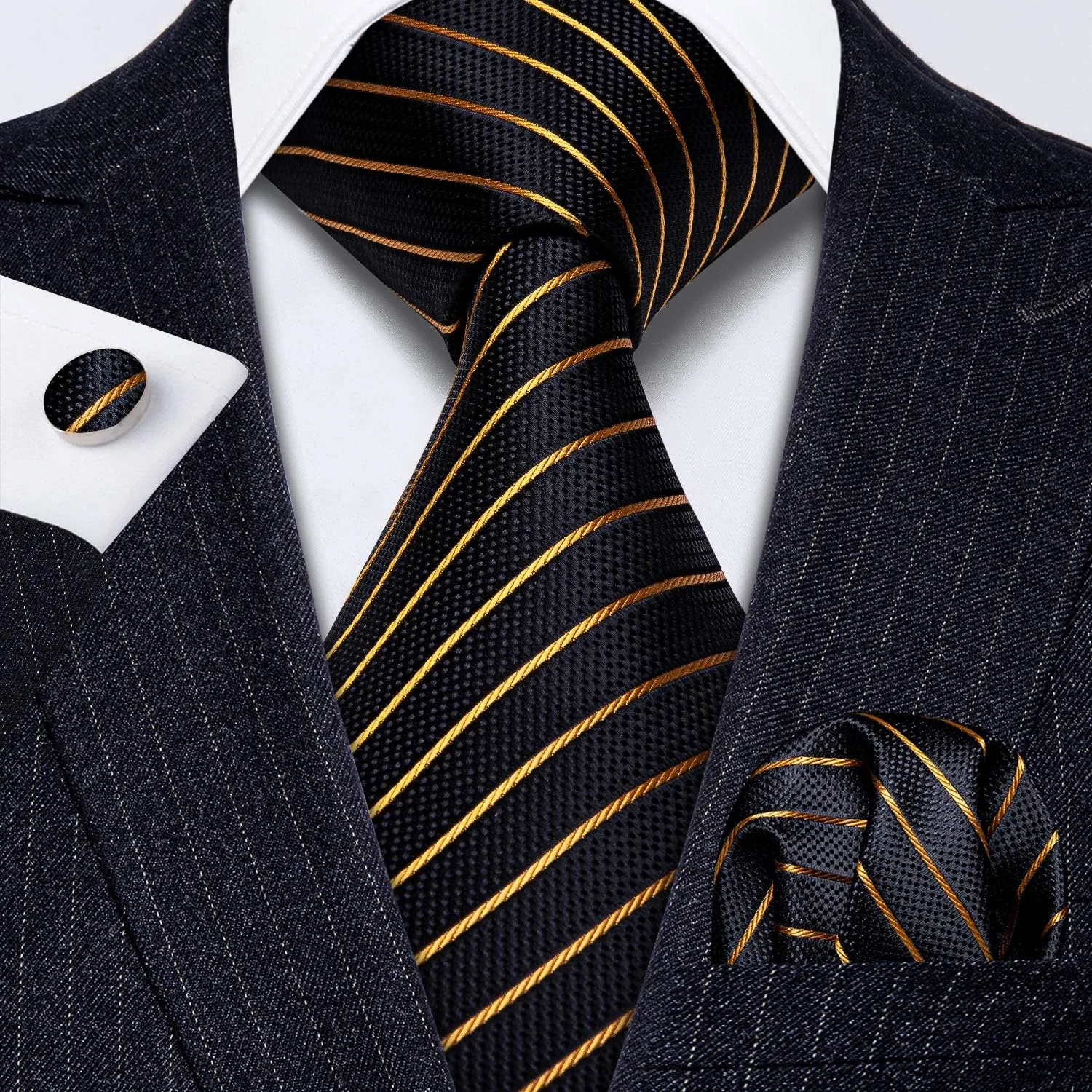 Barry.Wang Men Tie Classic Silk Gift Necktie With Tie Clip Jacquard Woven Neck Ties 6PCS Formal Wedding