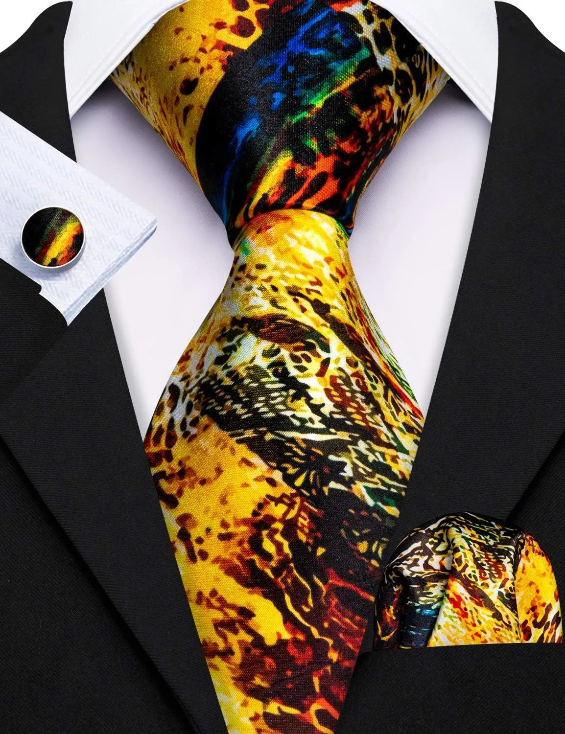 Barry.Wang Men Tie Classic Silk Gift Necktie With Tie Clip Jacquard Woven Neck Ties 6PCS Formal Wedding