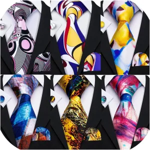 Barry.Wang Men Tie Classic Silk Gift Necktie With Tie Clip Jacquard Woven Neck Ties 6PCS Formal Wedding