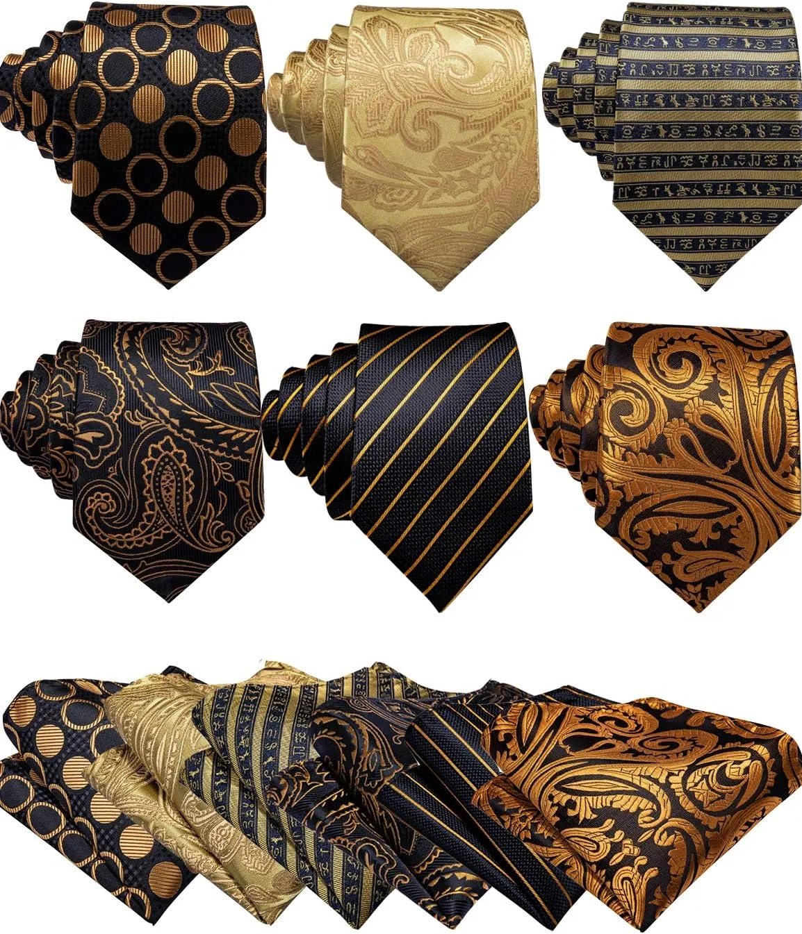 Barry.Wang Men Tie Classic Silk Gift Necktie With Tie Clip Jacquard Woven Neck Ties 6PCS Formal Wedding