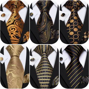 Barry.Wang Men Tie Classic Silk Gift Necktie With Tie Clip Jacquard Woven Neck Ties 6PCS Formal Wedding