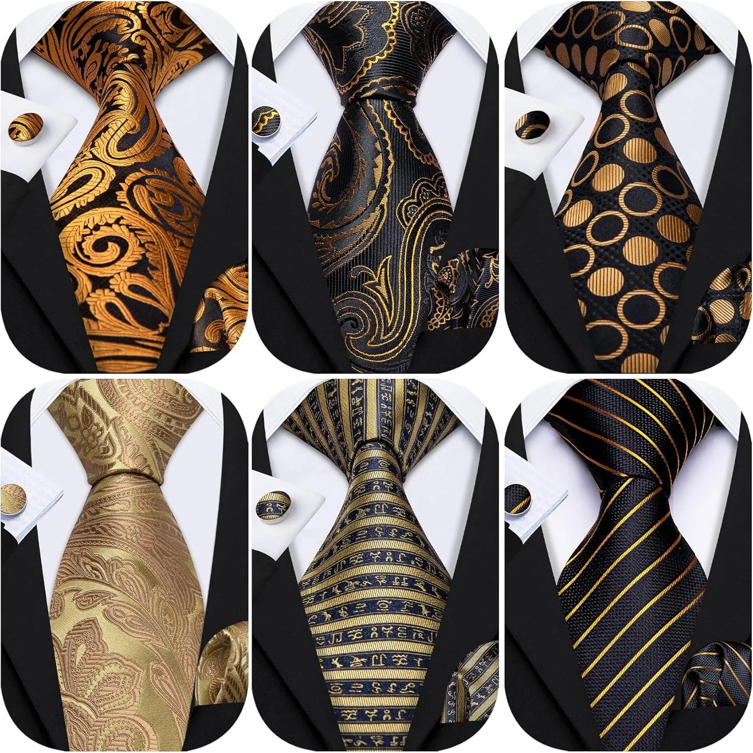 Barry.Wang Men Tie Classic Silk Gift Necktie With Tie Clip Jacquard Woven Neck Ties 6PCS Formal Wedding
