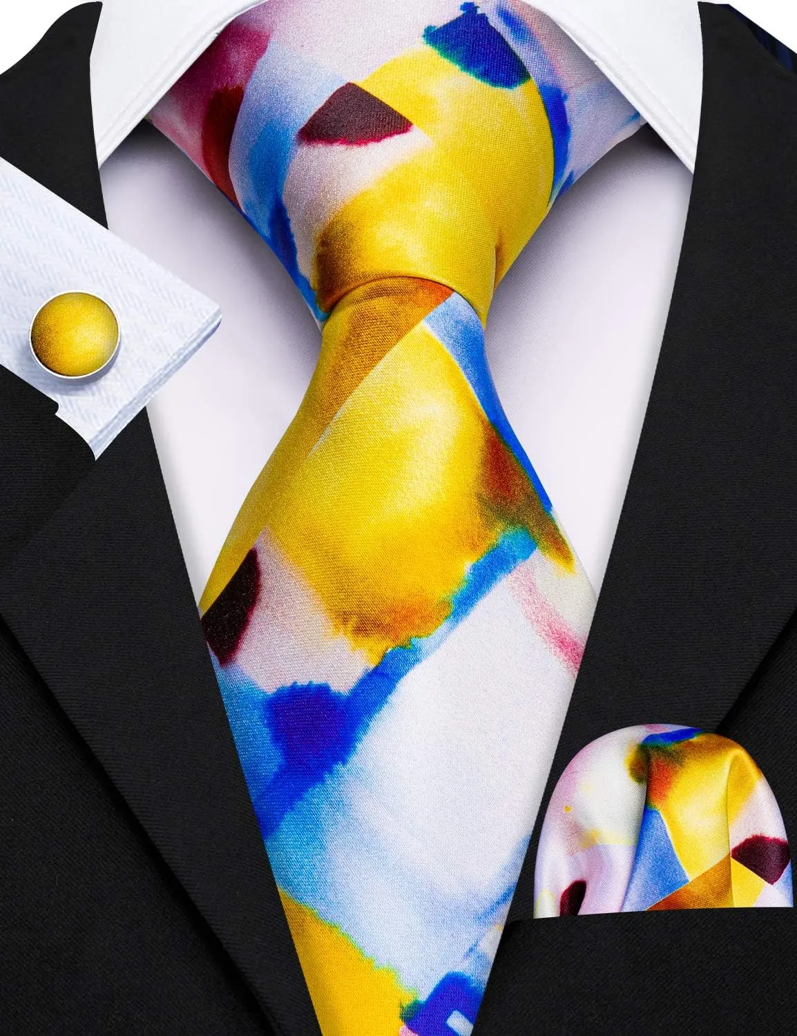 Barry.Wang Men Tie Classic Silk Gift Necktie With Tie Clip Jacquard Woven Neck Ties 6PCS Formal Wedding