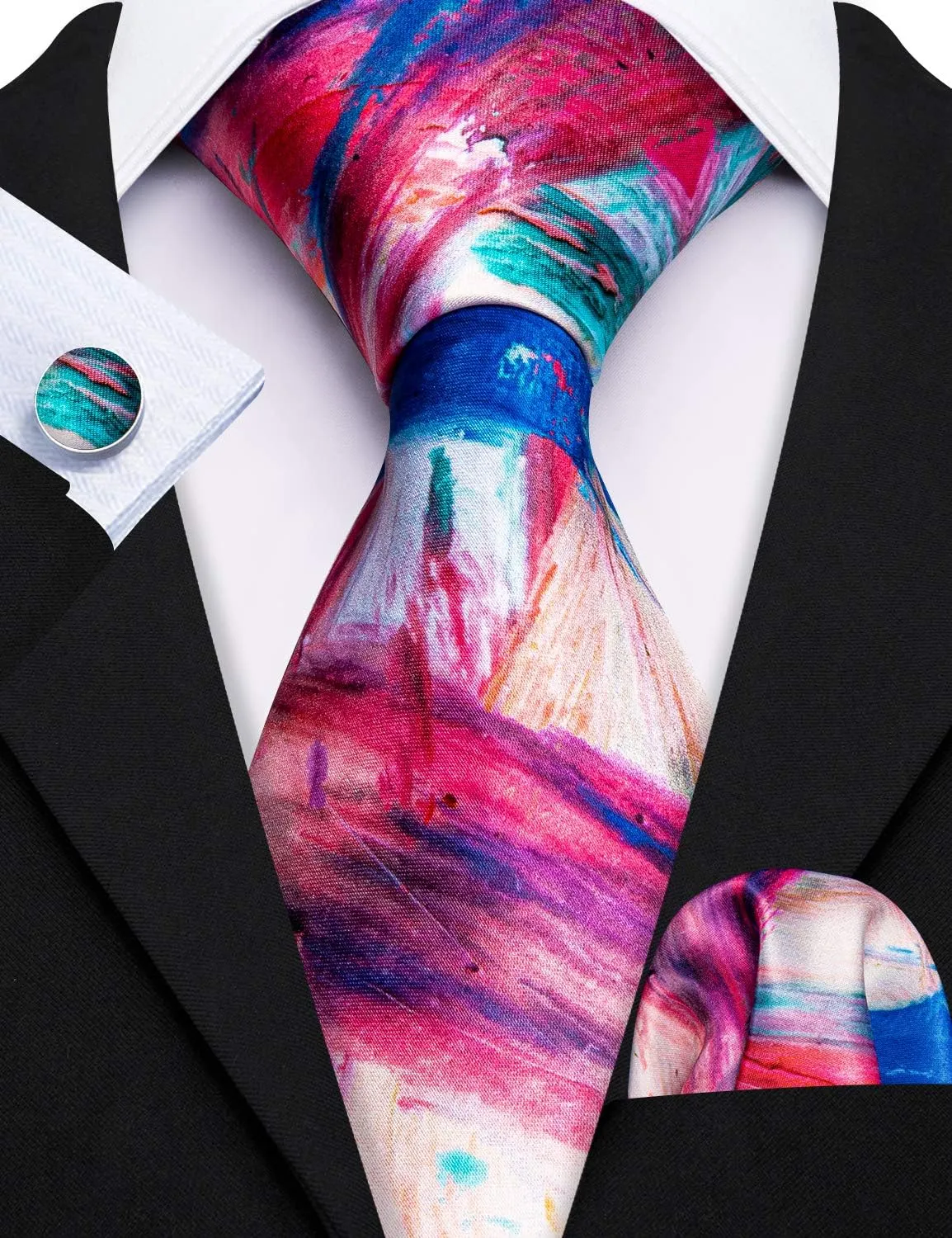 Barry.Wang Men Tie Classic Silk Gift Necktie With Tie Clip Jacquard Woven Neck Ties 6PCS Formal Wedding
