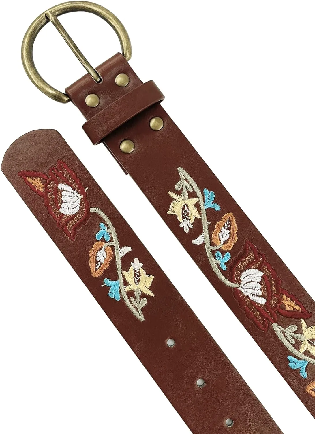 Beautiful Nomad Belts for Women Western Fashion Boho Embroidery PU Leather Belt for Jeans Dress